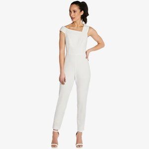 New! Adrianna Papell Knit Crepe Jumpsuit With Asymmetrical Neckline